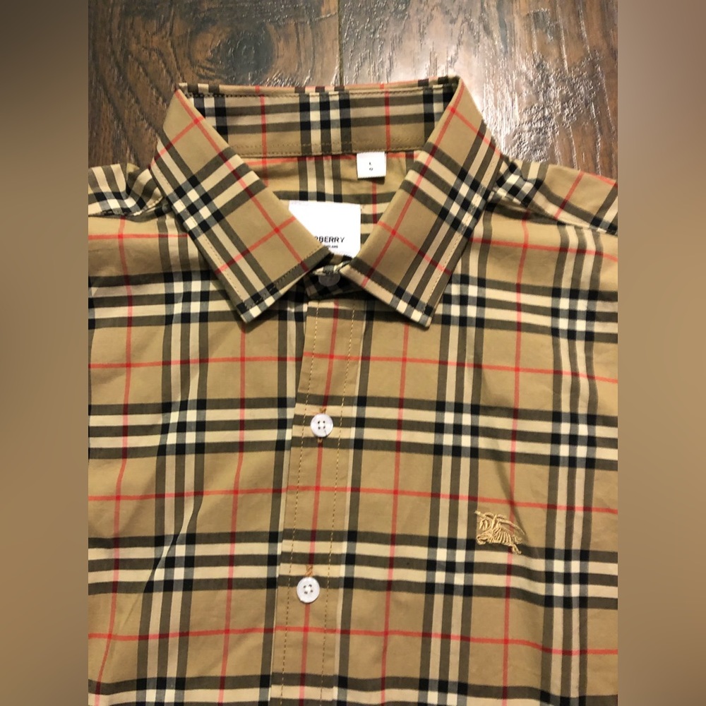 Burberry Beige and Red Checkered Dress Shirt